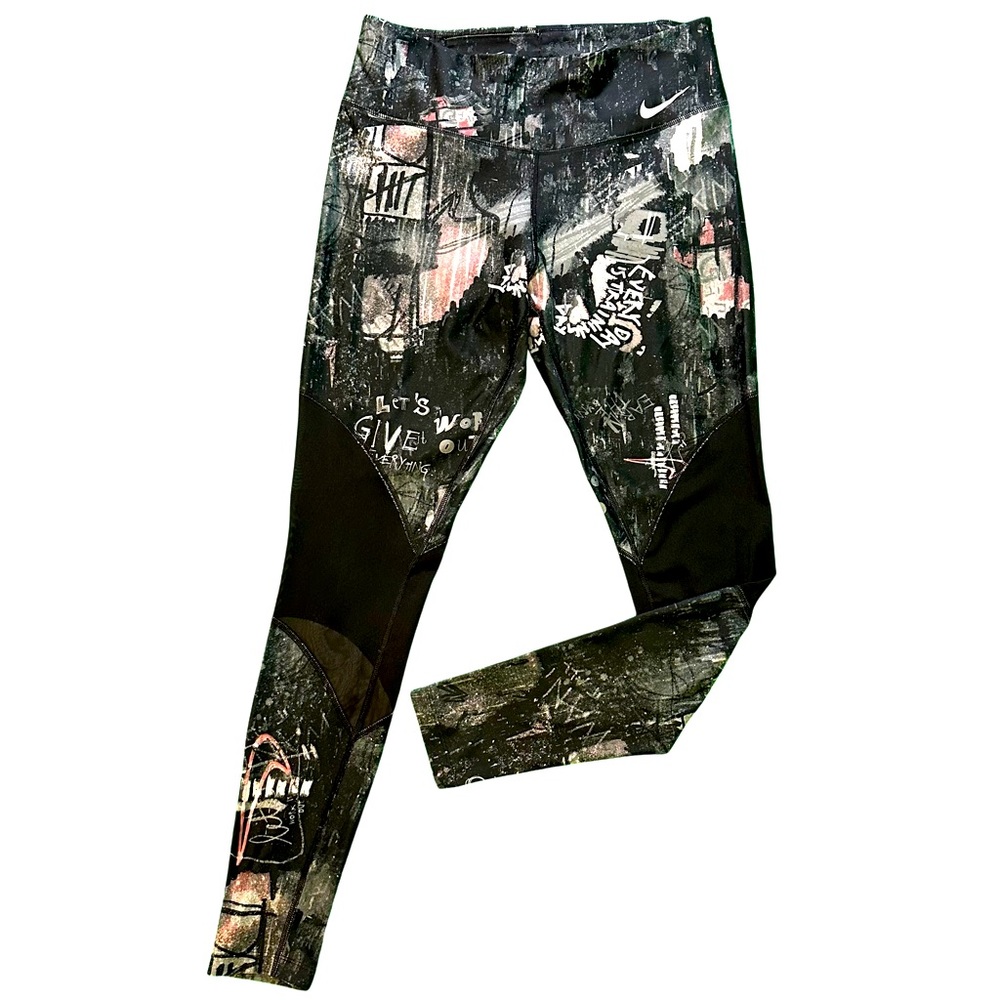 Nike Dry-Fit, Black/Grey Graffiti, Power Victory Mesh Tights, Size Medium